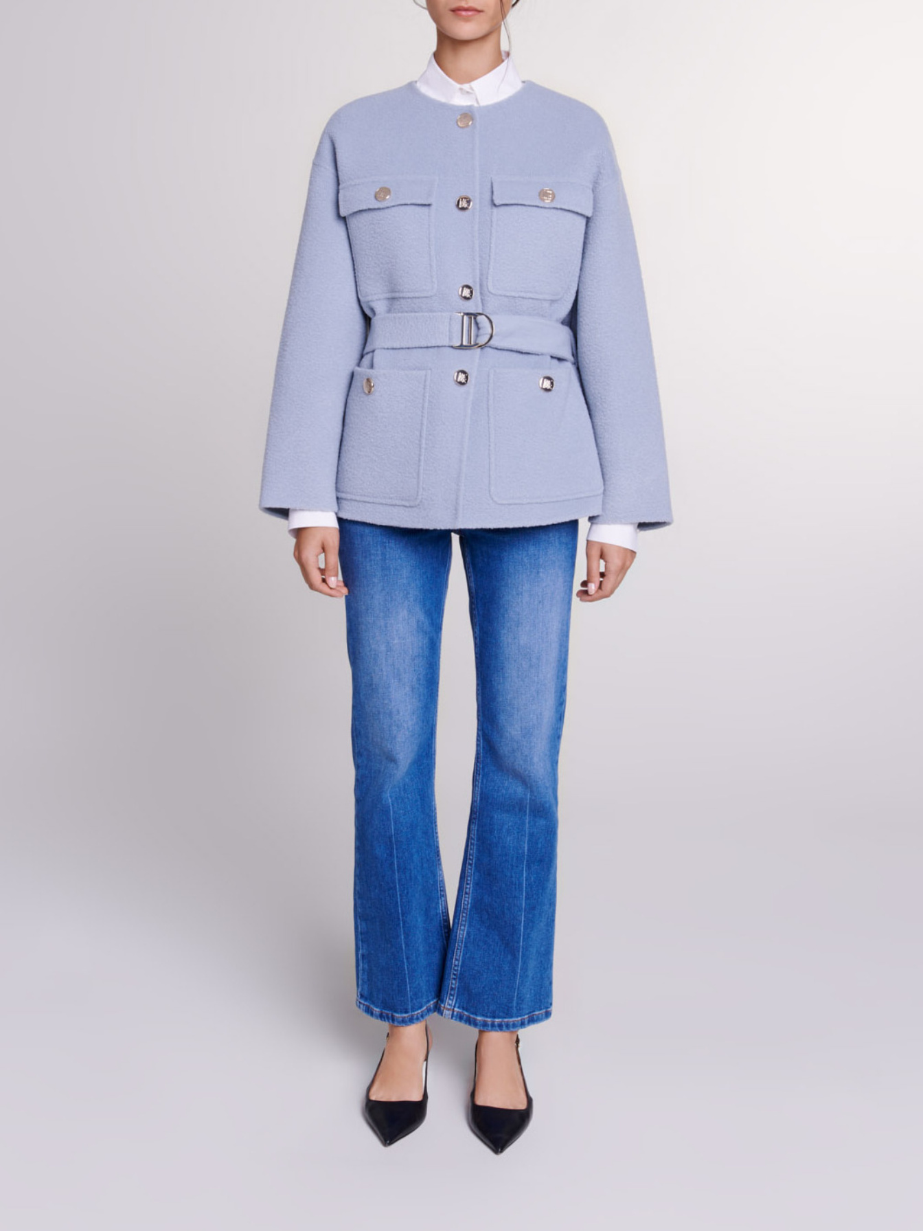 Maje Woman's wool Belted short coat for Spring/Summer, in color Blue / Blue