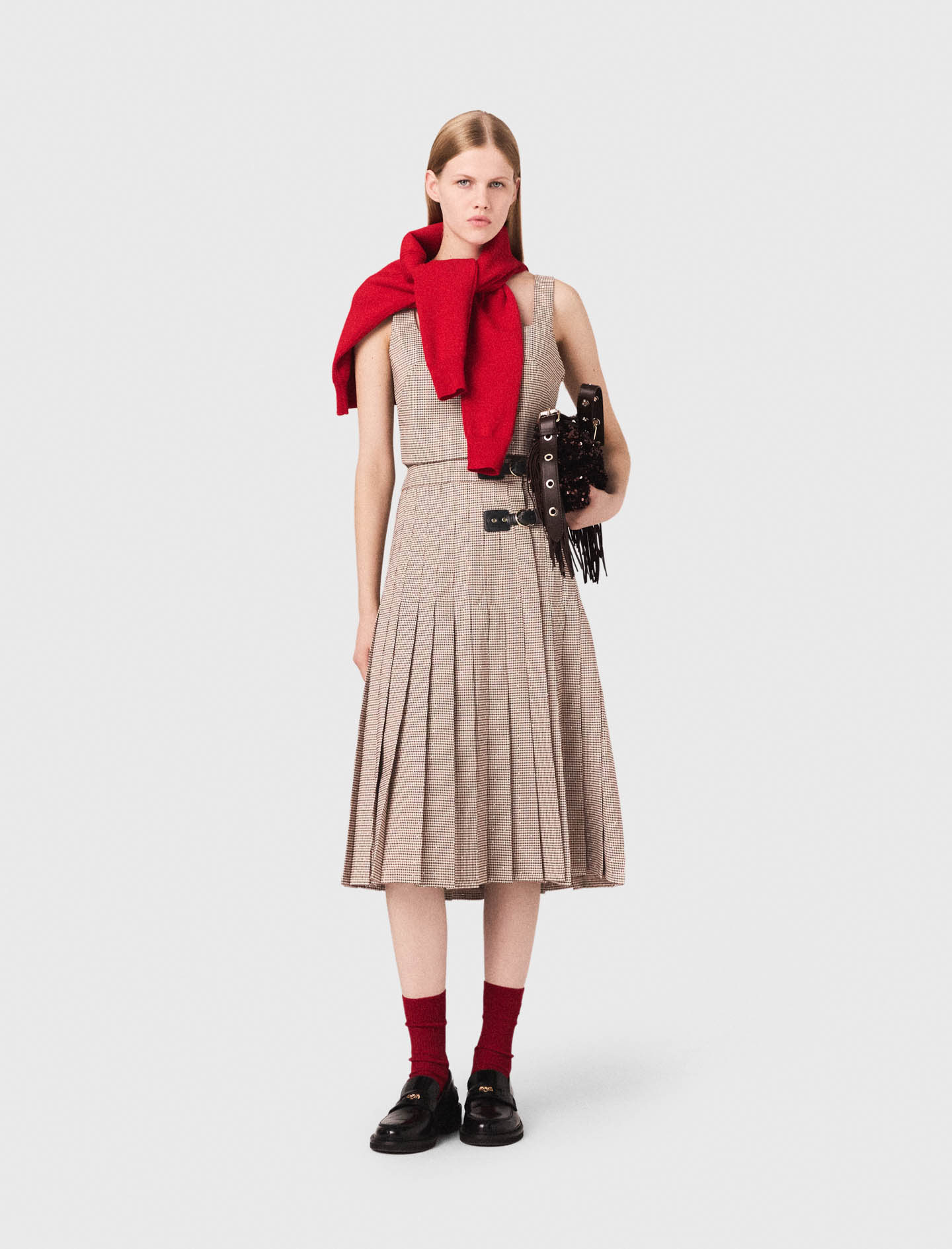 Maje Woman's polyester Checked diamanté strappy top for Fall/Winter, in color Brown / Brown