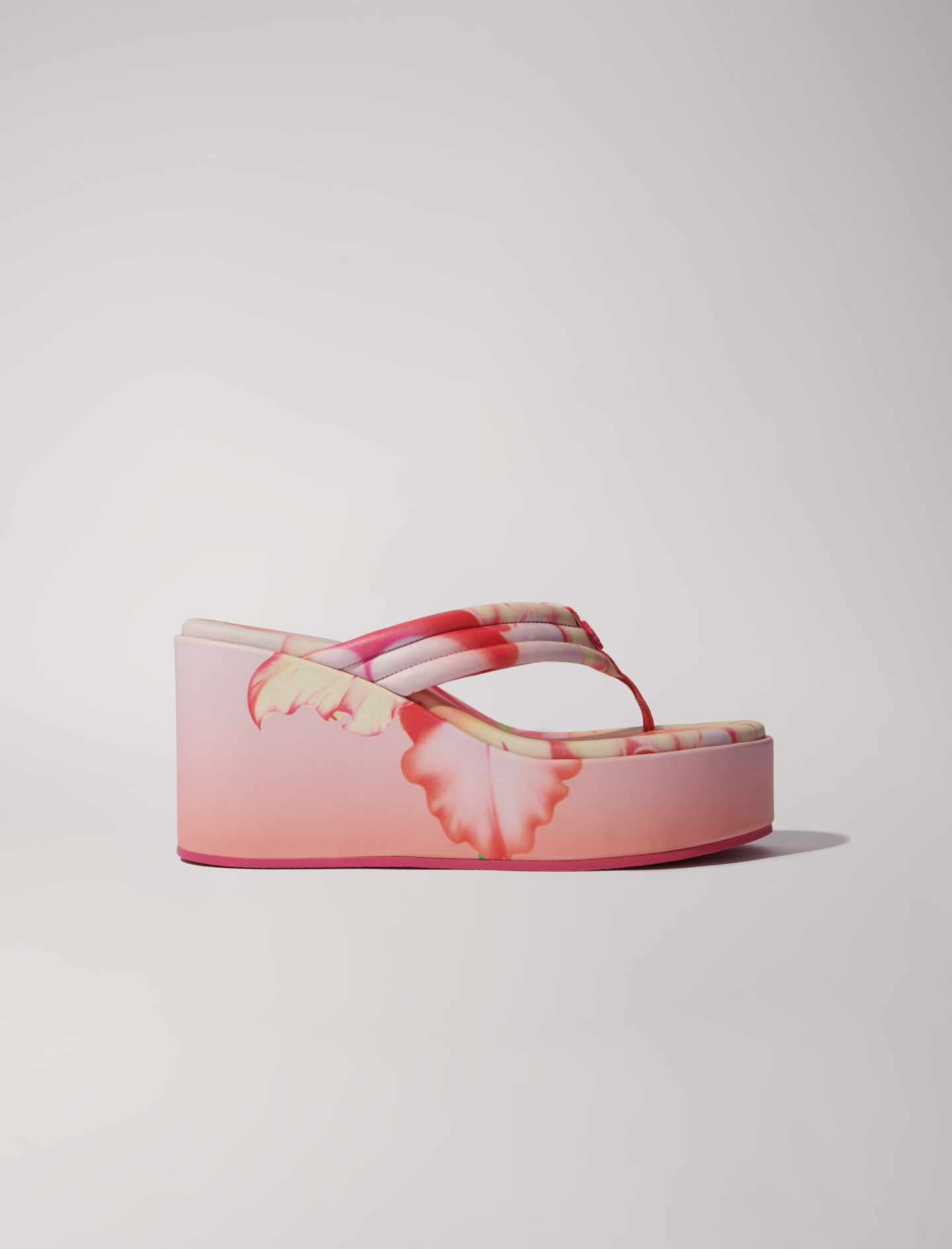 Maje Woman's rubber Upper: cow Sock lining: sheepskin Band: Flower print wedge sandals, in color Pink / Red